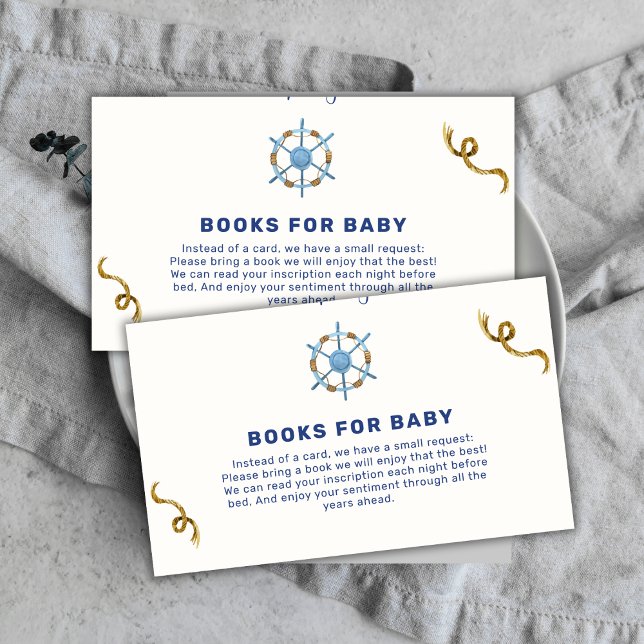 Modern Ahoy Nautical Boy Books For Baby Shower Enclosure Card (Modern Ahoy Nautical Boy Books For Baby Shower Enclosure Card)