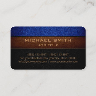 Modern Air Force Blue and Black Leather Look Business Card