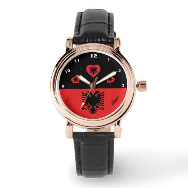 Modern Albanian Flag & Albania fashion heart Watch (Front)