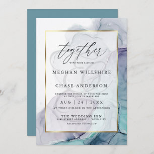 Modern Alcohol Ink Wedding Teal Plum  Invitation
