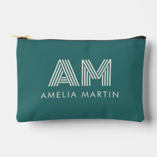 Modern Alexandrite Teal Geometric Monogram Accessory Pouch