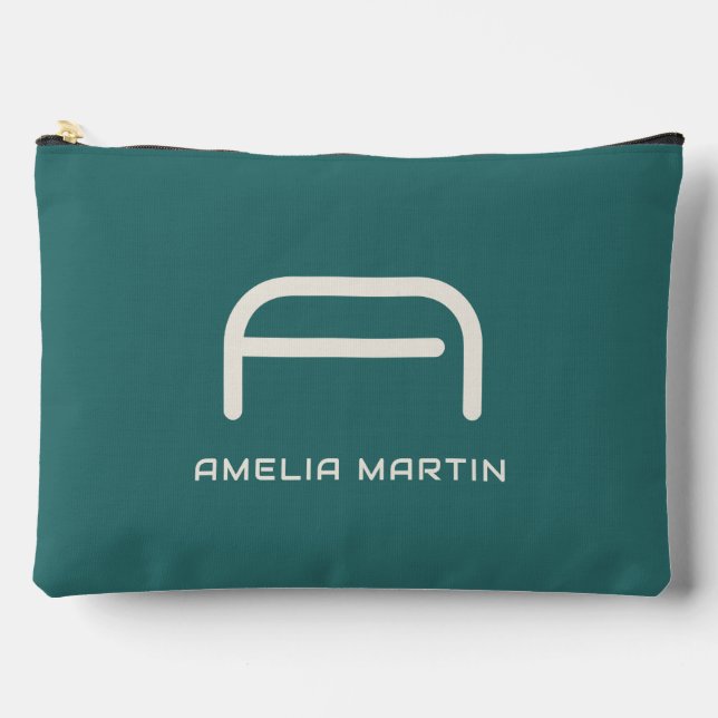 Modern Alexandrite Teal Geometric Monogram Accessory Pouch (Front)