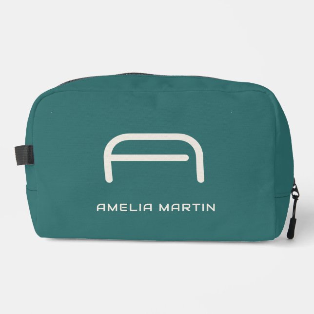 Modern Alexandrite Teal Geometric Monogram Dopp Kit (Front)