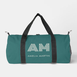 Modern Alexandrite Teal Geometric Monogram Duffle Bag