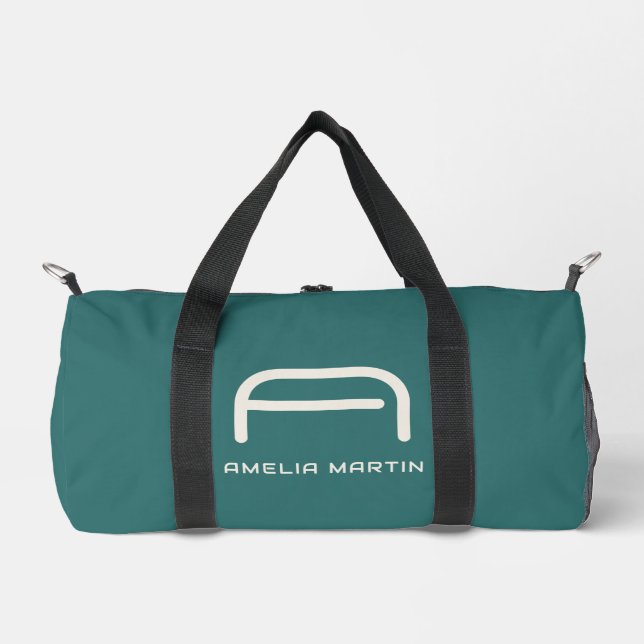 Modern Alexandrite Teal Geometric Monogram Duffle Bag (Front)