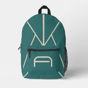 Modern Alexandrite Teal Geometric Monogram Printed Backpack
