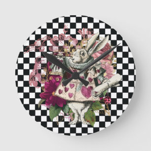 Modern Alice in Wonderland Rabbit Round Clock