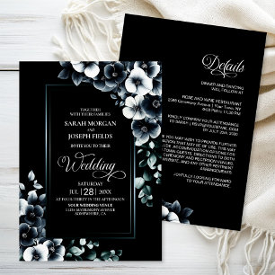Modern All in One Black and White Floral Wedding Invitation