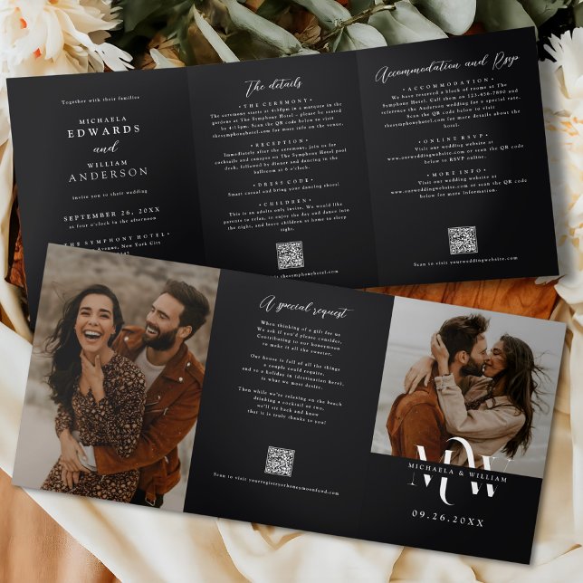 Modern All In One Details RSVP QR Code Wedding Tri-Fold Invitation (Creator Uploaded)