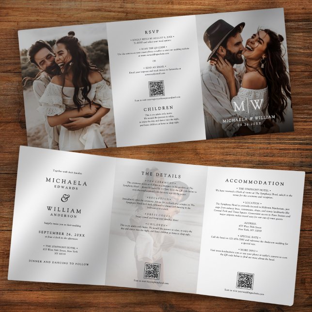 Modern All In One Details RSVP QR Code Wedding Tri-Fold Invitation (Creator Uploaded)