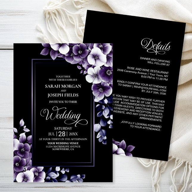 Modern All in One Purple Floral Wedding Invitation (Creator Uploaded)