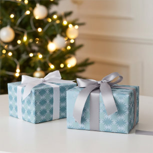 Modern All Occasion Blue Abstract Floral Pattern Wrapping Paper