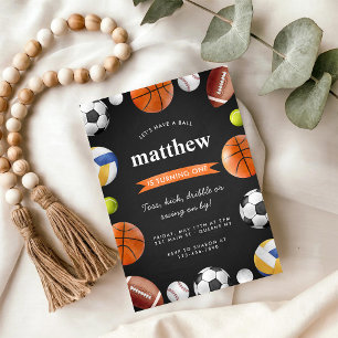 Modern All Star Sports Balls Team Kid Boy Birthday Invitation