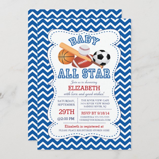Modern All Star Sports Boys Baby Shower Invitation (Front/Back)