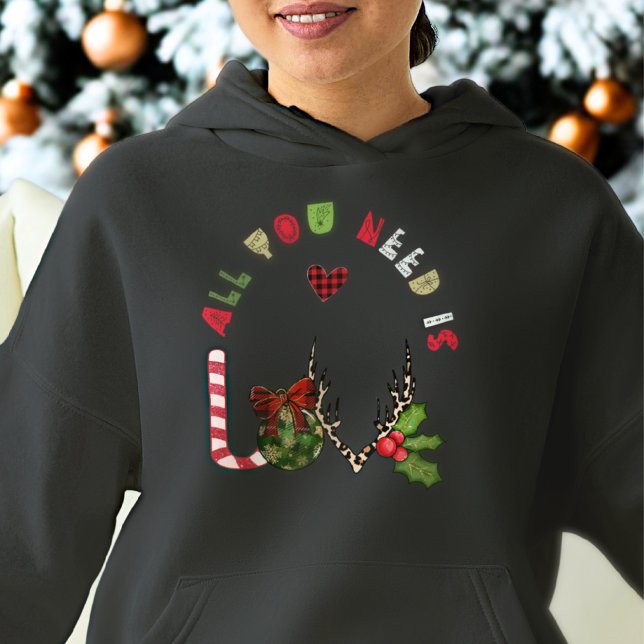 Modern All You Need Is Love Red Womens Christmas Hoodie (Creator Uploaded)