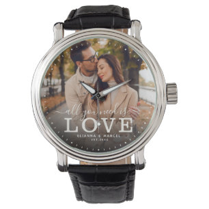 Modern ALL YOU NEED IS LOVE Wedding Photo Script Watch