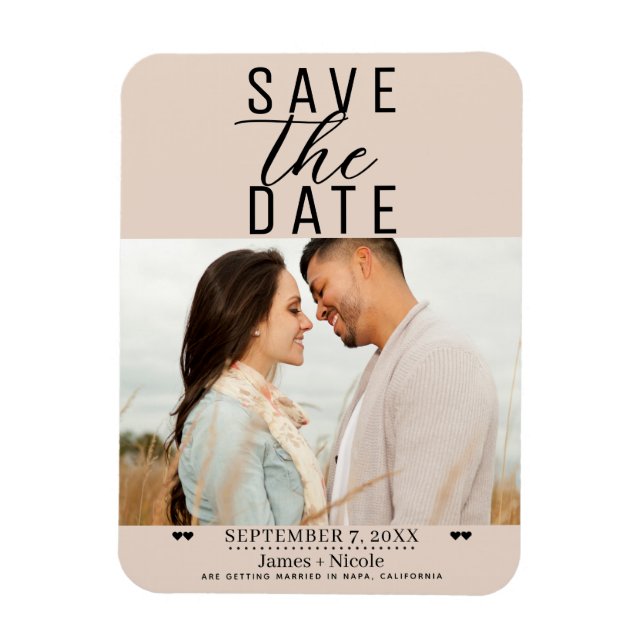 Modern Almond Bisque Save the Date Wedding Photo Magnet (Vertical)