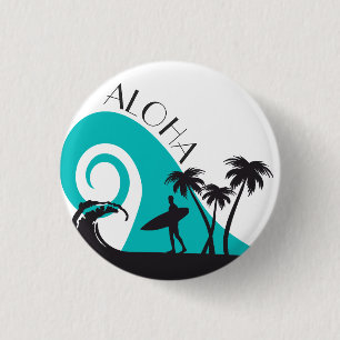 Modern Aloha Surf and Palm Trees 3 Cm Round Badge