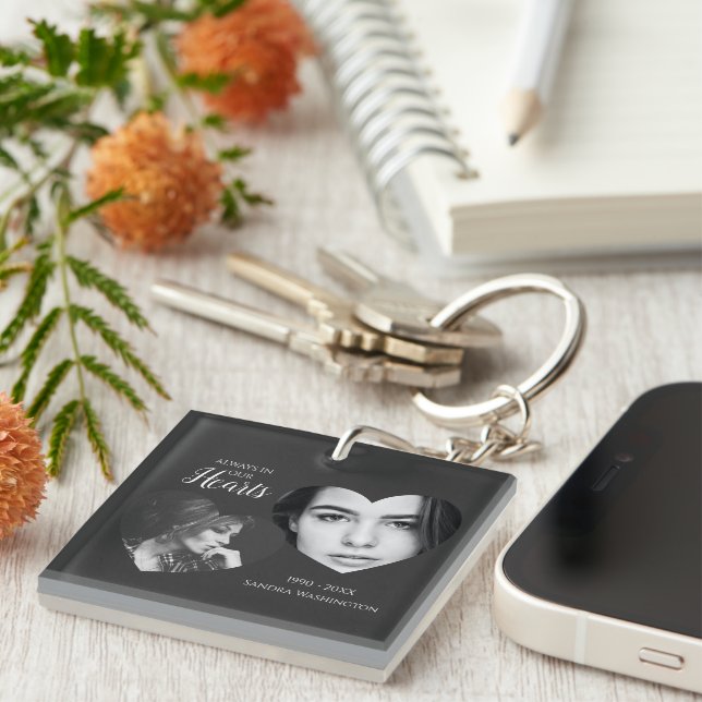 Modern Always In Our Hearts | Photo Memorial Key Ring (Front Right)