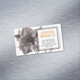Modern Amaryllis Flower Orange Business Card Magne