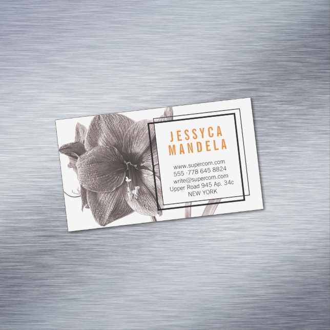 Modern Amaryllis Flower Orange Business Card Magne (In Situ)