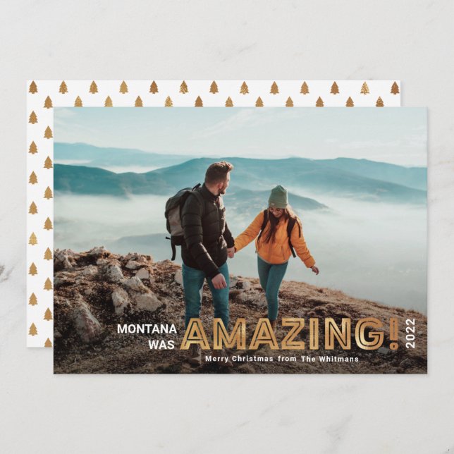 Modern Amazing Travel Gold Photo Christmas Holiday Card (Front/Back)