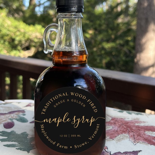 Modern Amber on Black Maple Syrup Label  (Creator Uploaded)