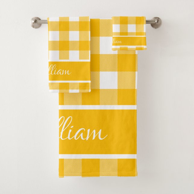 Modern Amber Yellow White Buffalo Checks Bath Towel Set (Insitu)
