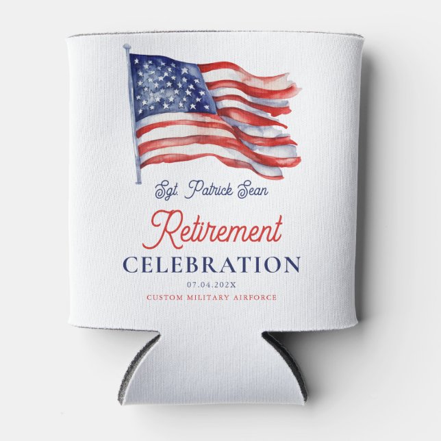 Modern American Flag 4th of July Army Retirement Can Cooler (Front)