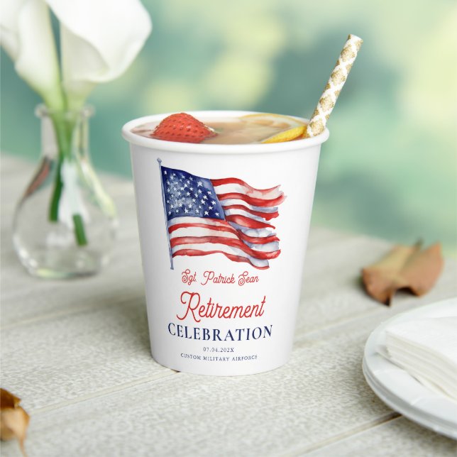 Modern American Flag 4th of July Army Retirement  Paper Cups (Insitu)
