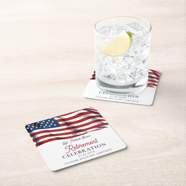  Modern American Flag 4th of July Army Retirement  Square Paper Coaster (Insitu)