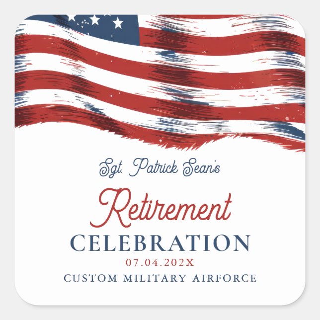  Modern American Flag 4th of July Army Retirement  Square Sticker (Front)