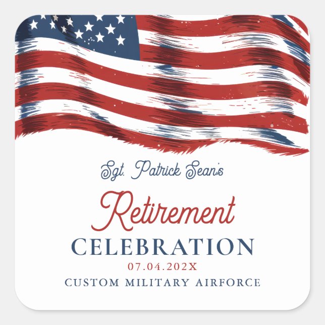  Modern American Flag 4th of July Army Retirement  Square Sticker (Front)