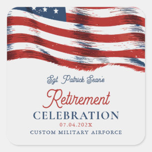 Modern American Flag 4th of July Army Retirement Square Sticker