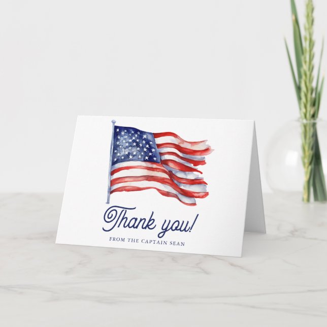  Modern American Flag 4th of July Army Retirement  Thank You Card (Front)