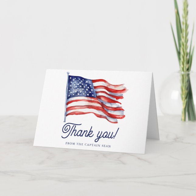  Modern American Flag 4th of July Army Retirement  Thank You Card (Front)