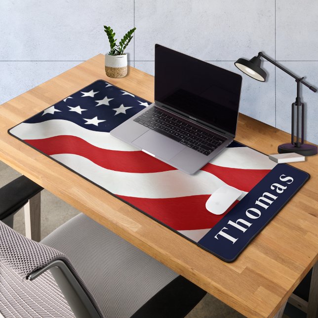 Modern American Flag Personalised Patriotic Desk Mat (Creator Uploaded)