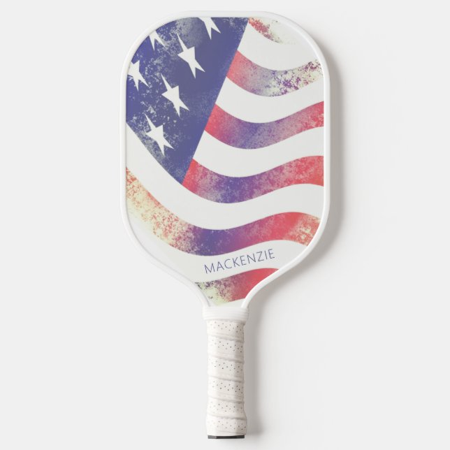 Modern American Flag Personalised Pickleball Paddle (Front)