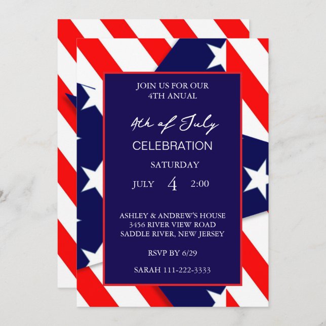 Modern American Flag Red White And Blue Patriotic  Invitation (Front/Back)