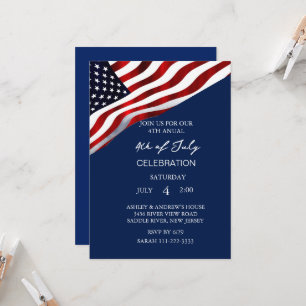 Modern American Flag Red White And Blue Patriotic  Invitation