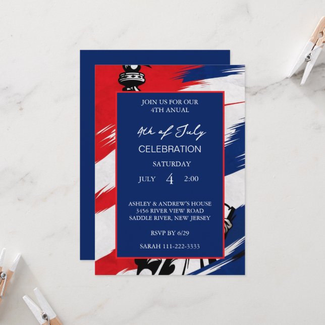 Modern American Flag Red White And Blue Patriotic  Invitation (Front/Back In Situ)