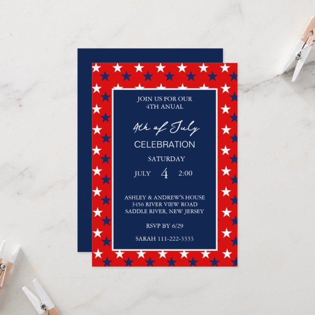 Modern American Flag Red White And Blue Patriotic  Invitation (Front/Back In Situ)