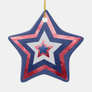 Modern American Flag Stars Red White Blue Ceramic Ornament