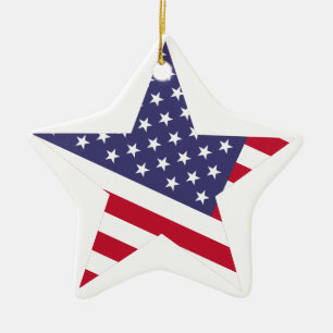 Modern American Flag Stars Red White Blue Ceramic Ornament