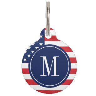 Modern American Flag with Monogram Pet Tag