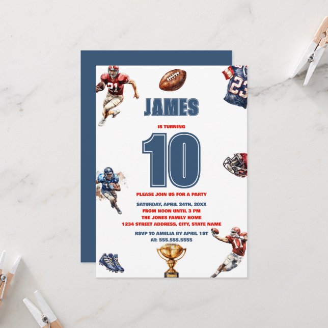 Modern American Football Boys Sport Kids Birthday Invitation (Front/Back In Situ)