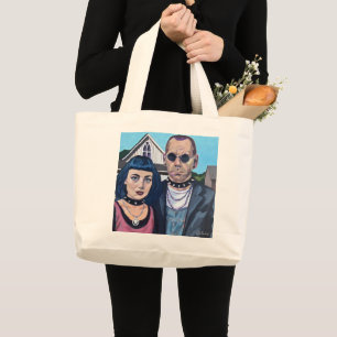 Modern American Gothic Art- Grant Woods Inspired Large Tote Bag