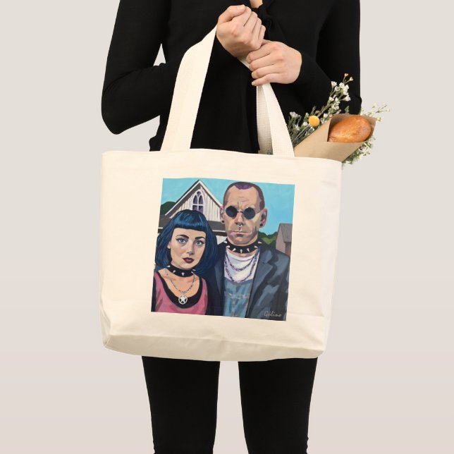 Modern American Gothic  Art- Grant Woods Inspired Large Tote Bag (Front (Product))