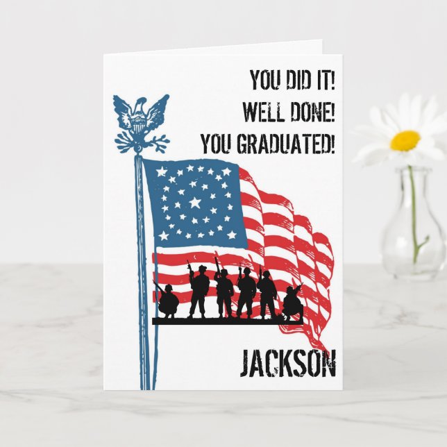 Modern American Personalised Army Graduation Card (Small Plant)