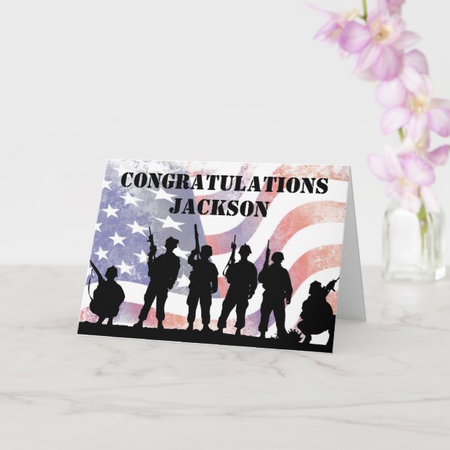 Modern American Personalized Army Graduation Card (Orchid)